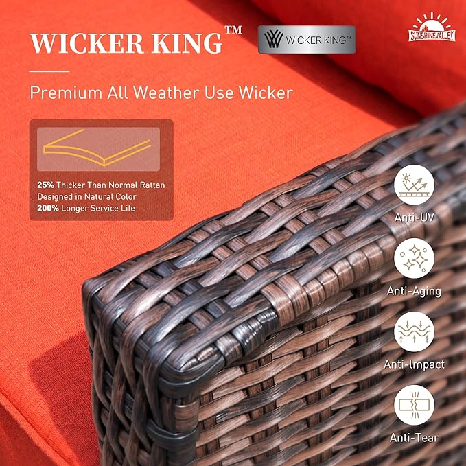 Patio Furniture Set with Swivel Chairs, High Back Wicker Rattan Furniture with Extra Thick Cushion and Coffee Table, Outdoor Conversation Set for Garden Backyard Deck,7 Seats Red