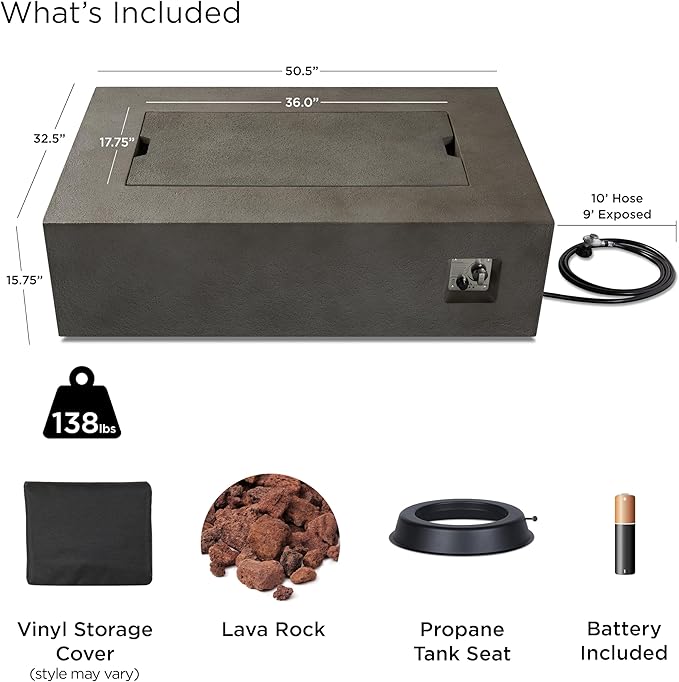 Real Flame Baltic Rectangle Propane Fire Table, Glacier Gray