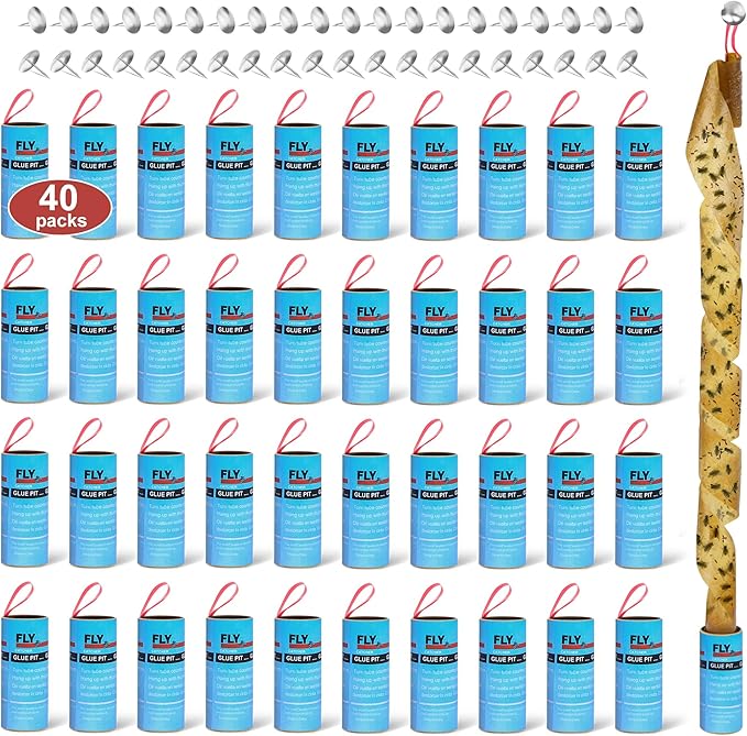 Dwcom 40 Pack Fly Trap, Fruit Fly Traps Indoor for Home, Fly Catcher Fly Strips Fly Tape Fly Paper Fly Ribbon Fly Traps Outdoor, Flying Insect Trap, Gnat Trap for Bug, Insect, Pest, Mosquito