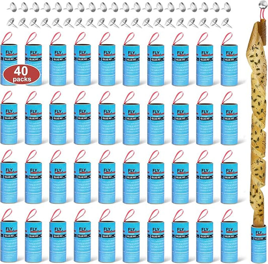 Dwcom 40 Pack Fly Trap, Fruit Fly Traps Indoor for Home, Fly Catcher Fly Strips Fly Tape Fly Paper Fly Ribbon Fly Traps Outdoor, Flying Insect Trap, Gnat Trap for Bug, Insect, Pest, Mosquito