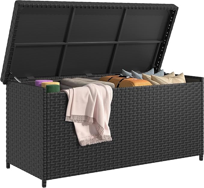 YITAHOME 260 Gallon Wicker Deck Box, XXL All-Weather Outdoor Storage Box, Extra Large Rattan Storage Bin for Patio Furniture, Outdoor Cushions, Pool Storage and Garden Tools (Black)