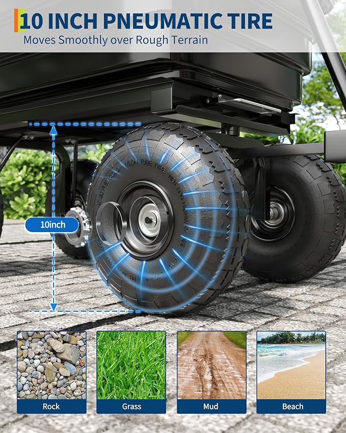 Poly Dump Cart - Heavy Duty 600lbs Garden Cart with Quick-Release Dumping & No-Flat 10" Tires, Utility Wagon for Yard Work, Landscaping, Gardening