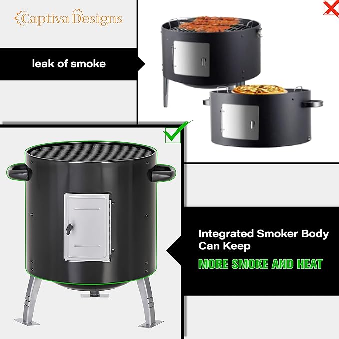 Captiva Designs 17-Inch Outdoor Vertical Smoker, Wood Chunks Smoker with Thermometer for Outdoor Cooking,Grilling,Picnic,Camping and Party