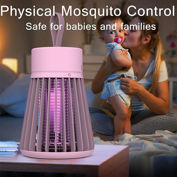 Bug Zapper Portable Camping Outdoor, Cordless Mosquito Zapper, Rechargeable Indoor Fly Zapper, Mosquito Repellent with Safety Grid, USB Charging Mosquito Killer for Indoor/Outdoor, Grey
