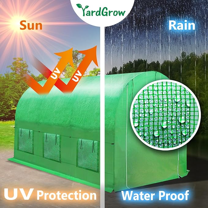 YardGrow Greenhouse Replacement Cover Larger Walk in Outdoor Plant Gardening Greenhouse (Frame Does NOT Included) (Green, 12'x7'x7')
