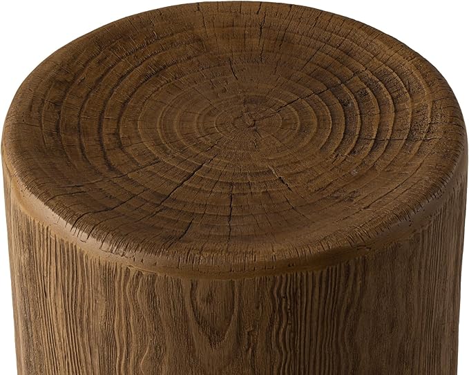 COSIEST Concrete Side Table, Set of 2 Round Outdoor Side Tables, Decorative Garden Stools for Indoor Outdoor, Accent Table Patio Side Table Nesting End Table w Light Oak Colored Faux Wood