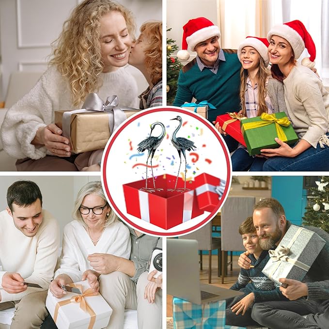 Kircust Garden Crane Statue for Outdoor, Blue Heron Decoy Garden Sculptures and Statues, Metal Bird Yard Art for Lawn Patio Decor, Set of 2