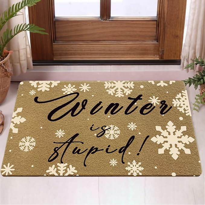 Funny Winter Faux Coir Door Mats Outdoor, Holiday Winter Christmas Door Mat for Home Outside Entryway, Christmas Snowflake Welcome Doormat for Indoor Outdoor Porch Entrance, 17x30 Inch
