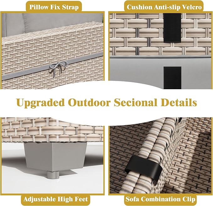 7 Pieces Patio Furniture Set, Outdoor Sectional Wicker Sofa with Thick Cushions and Storage Coffee Table, Rattan Patio Conversation Sets for Deck Yard Poolside, Grey