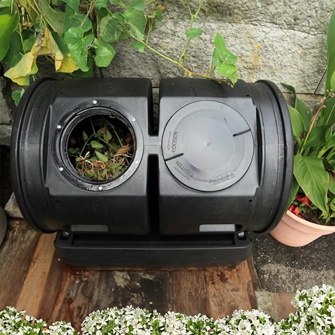 Good Ideas Compost Wizard Outdoor Garden Dual Tumbler Compost Container, Black