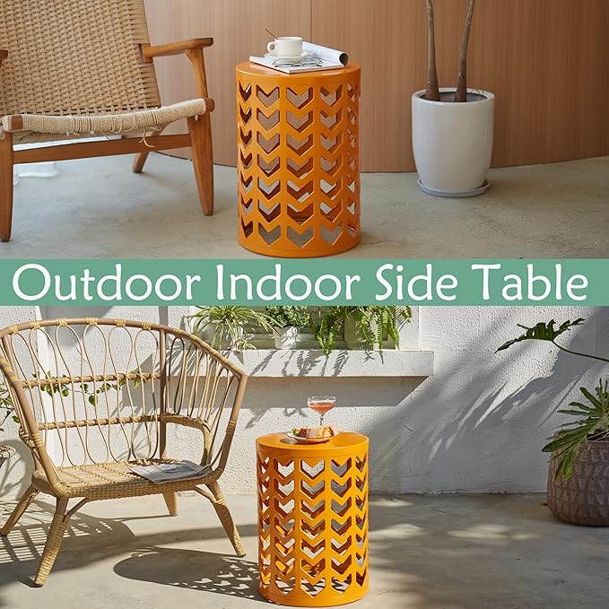 Y&M Set of 3 Stacking Coffee Table for Living Room, Patio Side Table,Indoor End Tables for Bedroom, Outdoor Decorative Garden Stool with Heavy Duty Metal Frame Modern Industrial Decor - Orange