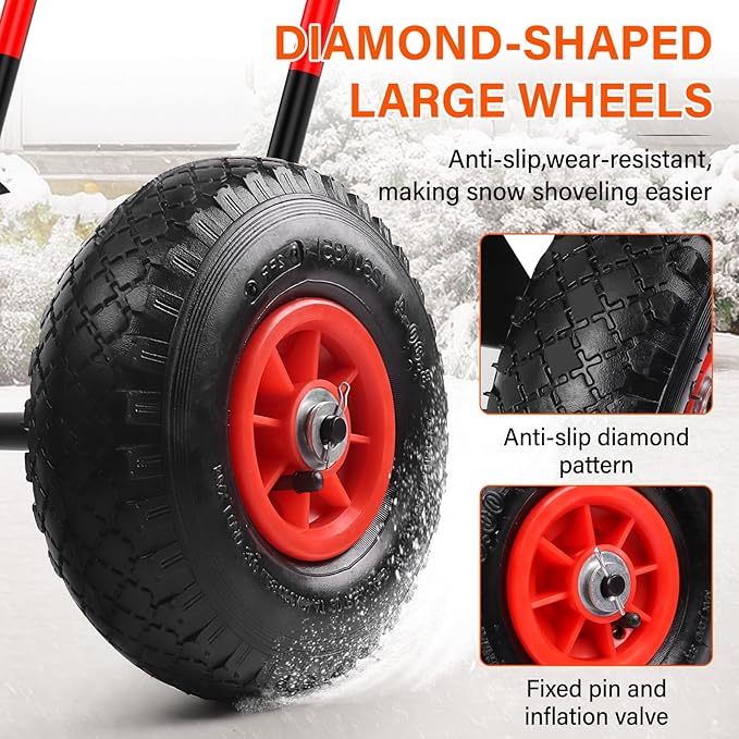 Snow Shovel with Wheels,Heavy Duty Steel Snow Shovel Pusher for Driveways,Sidewalks,3 Level Adjustable Handle and Angle Blade Push Plow