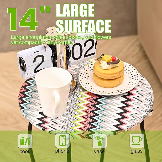 Patio Side Table, Versatile 14" Round Side Table Metal Stand for Balcony Yard Porch Bedside Rocking Chair and Pool Chair, Weather Resistant Accent Table for Indoor Outdoor Use, Easy Assembly