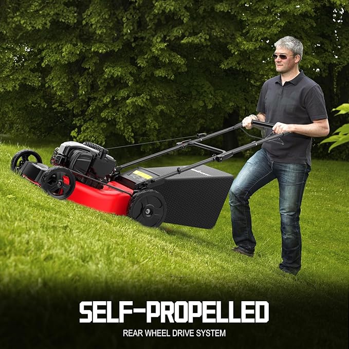 PowerSmart Self Propelled Gas Lawn Mower 22-Inch with 150cc Briggs and Stratton EX625 Engine, RWD Single-Speed 2-in-1 Mulch and Bagger, High Wheel B8622S