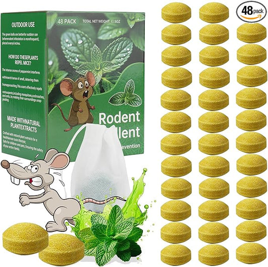 Mouse Rodent Repellent, 48 Pack Peppermint Lemon Oil Mice Repellent for Squirrel Rats Spider Pests, Natural Deterrent for Kitchen, Warehouse, Car, Indoor, Outdoor, Safe for Pets & Family
