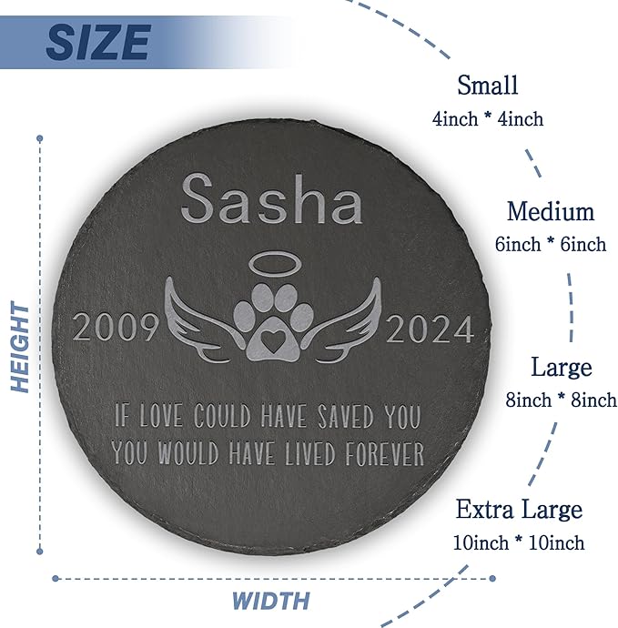 Pet Memorial Stone Pet Garden Statue - Pet Memorial Gifts - Pet Print Tombstone - Pet Loss Gift - Loss of Pet - Round