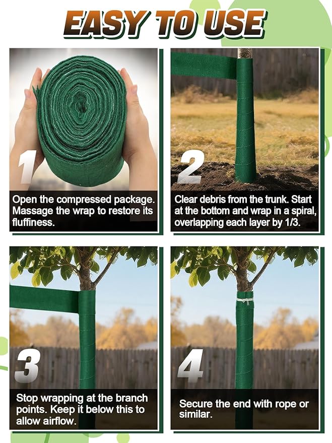 ANPHSIN 3pcs Breathable 3-Layer Tree Protector Wrap - Total 197ft Thicker Freezeproof Trunk Guard, Winter Plant Covers for Sapling Fruit Trees Keeping Warm & Moisturizing, Away from Deers