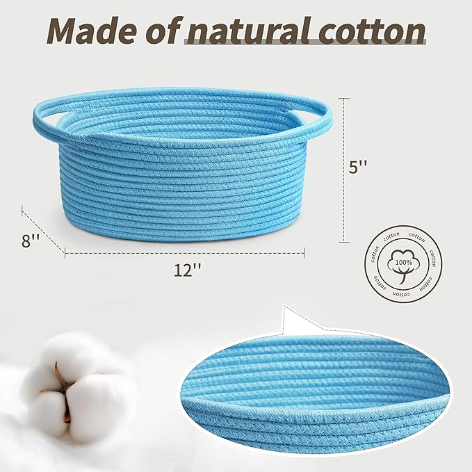 Pro Goleem Small Woven Basket with Gift Bags and Ribbons Durable Baskets for Gifts Empty Small Rope Basket for Storage 12"X 8" X 5" Baby Toy Basket with Handles, Blue