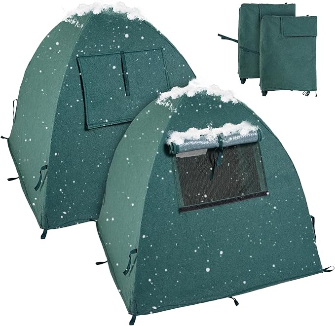 2 Packs Plant Cover Freeze Protection Blanket, 22''x22''x22'' Outdoor Garden Fabric Cover with Poles and Stakes for Winter Frost, Shade Cloth Plant Guard for Shrubs, Small Trees, Green