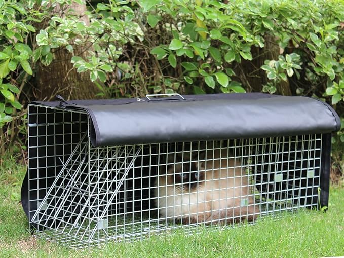 Live Animal Trap Cage Cover, Cat Trap for Stray Cats 32 Inch Folding Skunk Trap with Real Door for Raccoons, Opossums, Groundhogs, Skunks, Feral Cats, Squirrels (Only Cover)