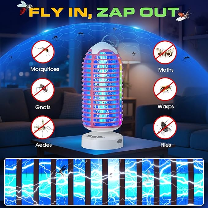 Bug Zapper Outdoor Indoor, Cordless Mosquito Zapper with LED Lights and Marquee Lights, Rechargeable Fly Zapper Outdoor Waterproof for Camping, Patio, Backyard, Garden, Home