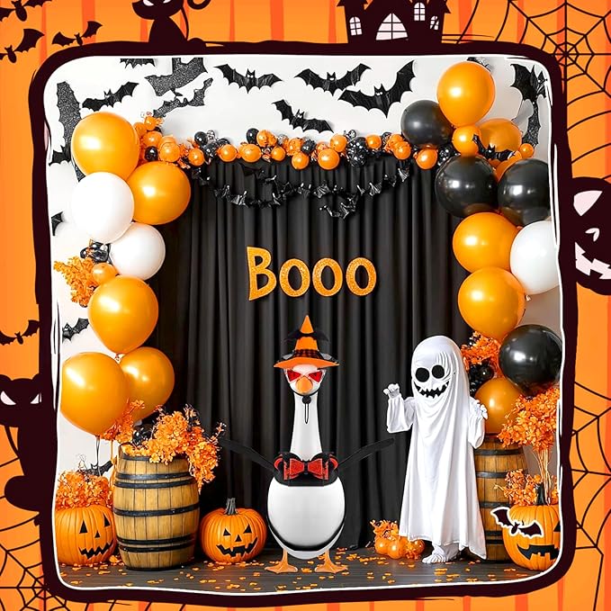 Halloween Porch Goose Outfit Set for 23'' Plastic Statue Lawn Porch Goose Clothes with Bat Wings Halloween Costumer for Indoor Outdoor Patio Yard Lawn Art Decor