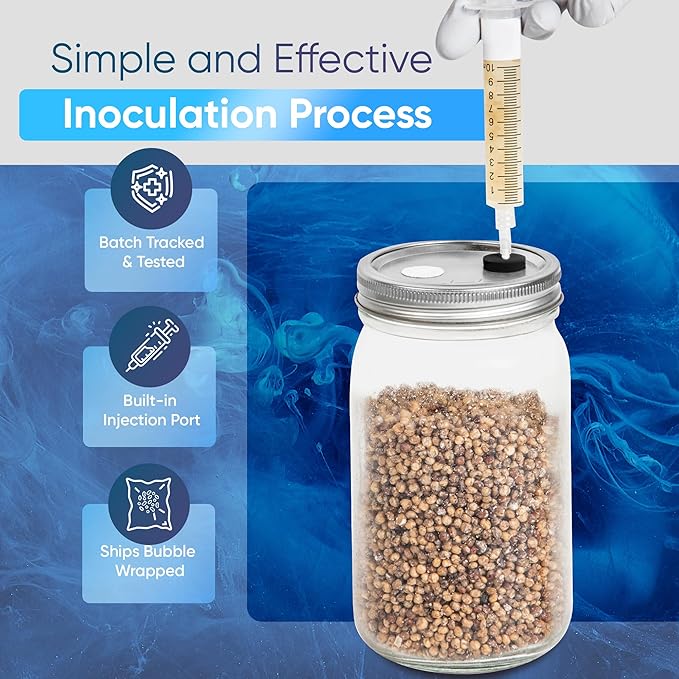 Surfin' Spores Mushroom Growing Grain Jars, Sterilized Hydrated Grain Spawn | 32 oz Glass Jars w/Self-Healing Injection Ports & Filter | Milo, Oyster Shell, & Gypsum Blend | 1 lb Per Jar (Four Pack)