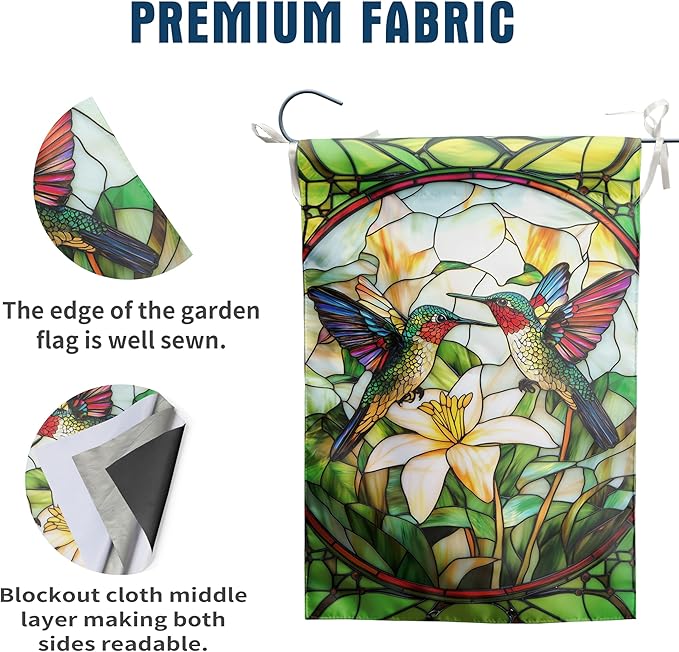 Stained Glass Hummingbird Garden Flags Floral Spring Flag Summer Flower Yard Flags for Outside 12x18 Double Sided Small Outdoor Seasonal Flags for Lawn Porch Patio Decor