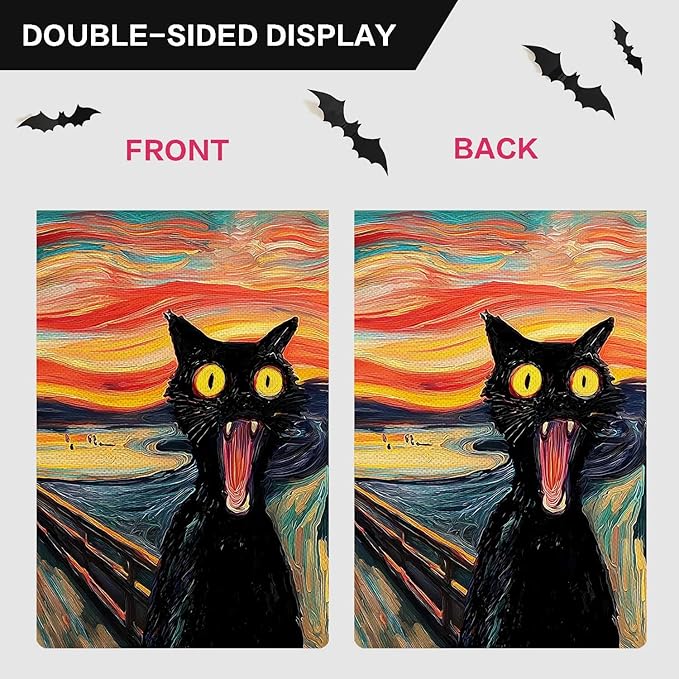 Scream Black Cat Garden Flag Halloween Garden Flag Vertical Double Sided Rustic Farmland Burlap Yard Lawn Outdoor Decor 12.5x18"