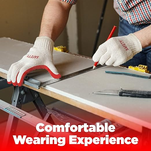 SAFETY Non-Slip 10 Pairs Red Latex Cotton Multi-Purpose Work Gloves- Nitrile Dipped & Rubber Palm Coated for a Firm Grip- Heavy Duty Premium-Construction-Moving-Warehouse-Garden-Gloves