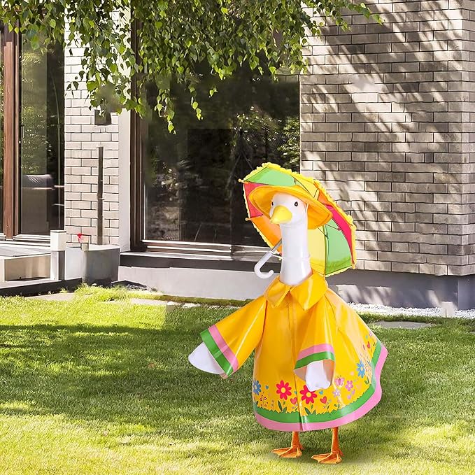 DECOHS 3 Pcs/Set Raincoat Porch Goose Outfits, Summer Lawn Goose Statue Raincoat Costume, Yard Goose Clothes Raincoats Umbrella Hat Outfit for 23" Statue Patio Garden Decoration