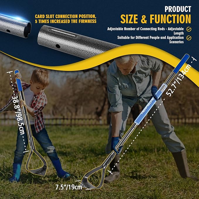 Hoe Garden Tool, Heavy Duty Triangle 52.7" Manual Weeder with Long Handle, Carbon Steel Weed Removing Action Hoe Cultivator for Weeding, Digging, Loosening Soil, Hoeing, Edging