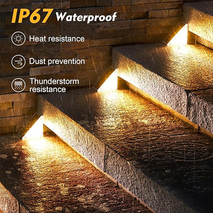 Solar Step Lights, Stair Fence Triangle Lights IP67 Outdoor Waterproof LED Deck Light for Garden Yard Patio, Porch, Front Door, Outside, Pathway, Warm White 4 Pack