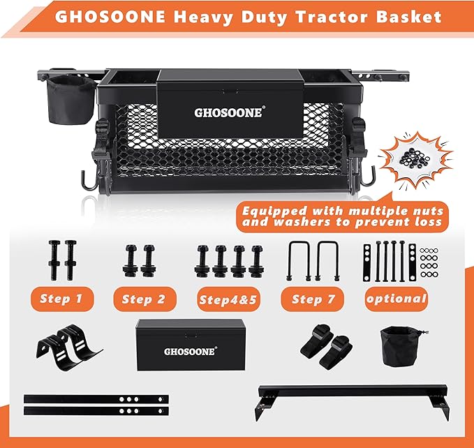 Heavy Duty Tractor Tool Box 24"x 10"x 10" Multi-Function Tractor Accessories, Suitable for Most Tractors and Zero Turn Mower