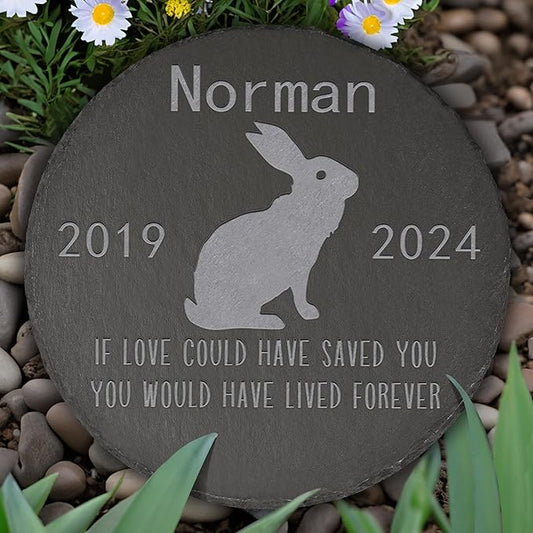 Rabbit Memorial Stone Rabbit Garden Statue - Rabbit Memorial Gifts - Rabbit Tombstone - Rabbit Loss Gift - Loss of Pet Rabbit - Round