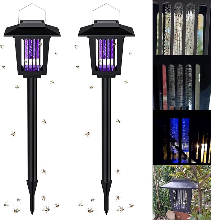 2 Pcs Solar Bug Zapper Outdoor, Waterproof Mosquito Zappers Outdoor Solar Powered Mosquito Killer Light Lamp