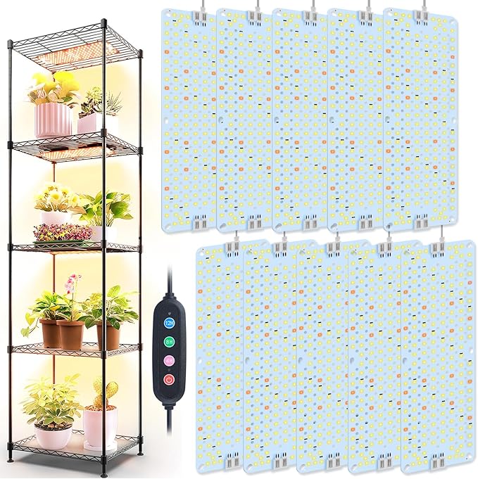 10Pack Panel Grow Lights for Indoor Plants, Seed Starting, Vegetables, Pot Plants, Bonsai with Timer, Ultra-Thin Under Cabinet & Shelf Full Spectrum LED Plant Growing Lamps, Multi-Panels Free Connect