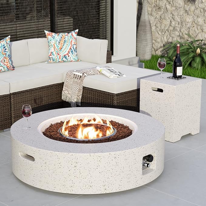 COSIEST 2-Piece Outdoor Propane Firepit Table Set w Tank Table, CSA Certified, 40.5-inch Fire Table (50,000 BTU) w 16 inches Tank Cover Side Table 20lb for Garden,Pool,Backyard