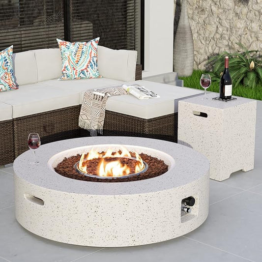 COSIEST 2-Piece Outdoor Propane Firepit Table Set w Tank Table, CSA Certified, 40.5-inch Fire Table (50,000 BTU) w 16 inches Tank Cover Side Table 20lb for Garden,Pool,Backyard