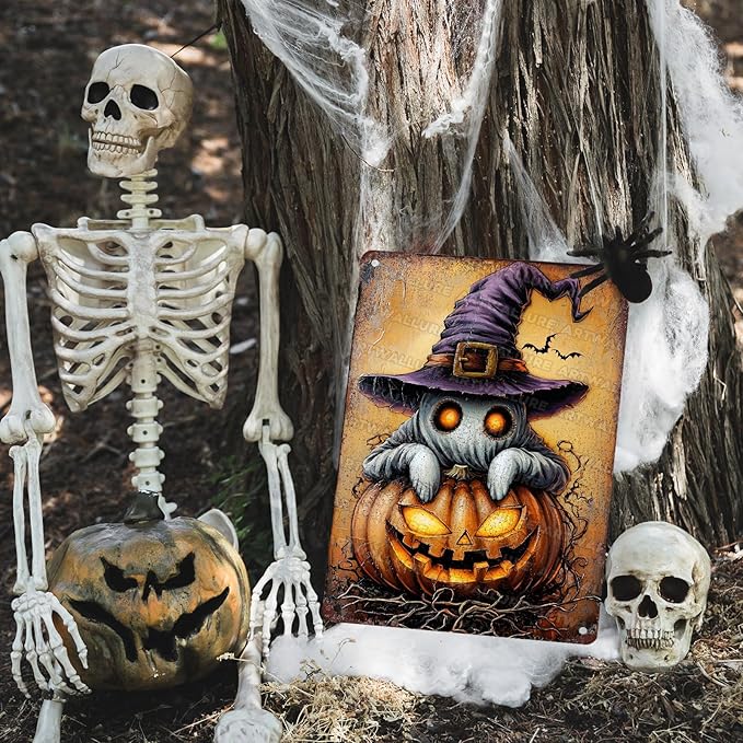 Halloween Pumpkin Vintage Sign Ghost Metal Tin Sign for Home Bar Kitchen Hotel Dining Room Coffee 12x16inch