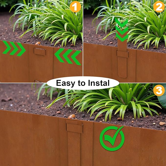 12 Pack Straight Clips 5.62 inch Tall for 6 & 8 inch Ganeekiron Cor Ten Steel Edging, Rustic