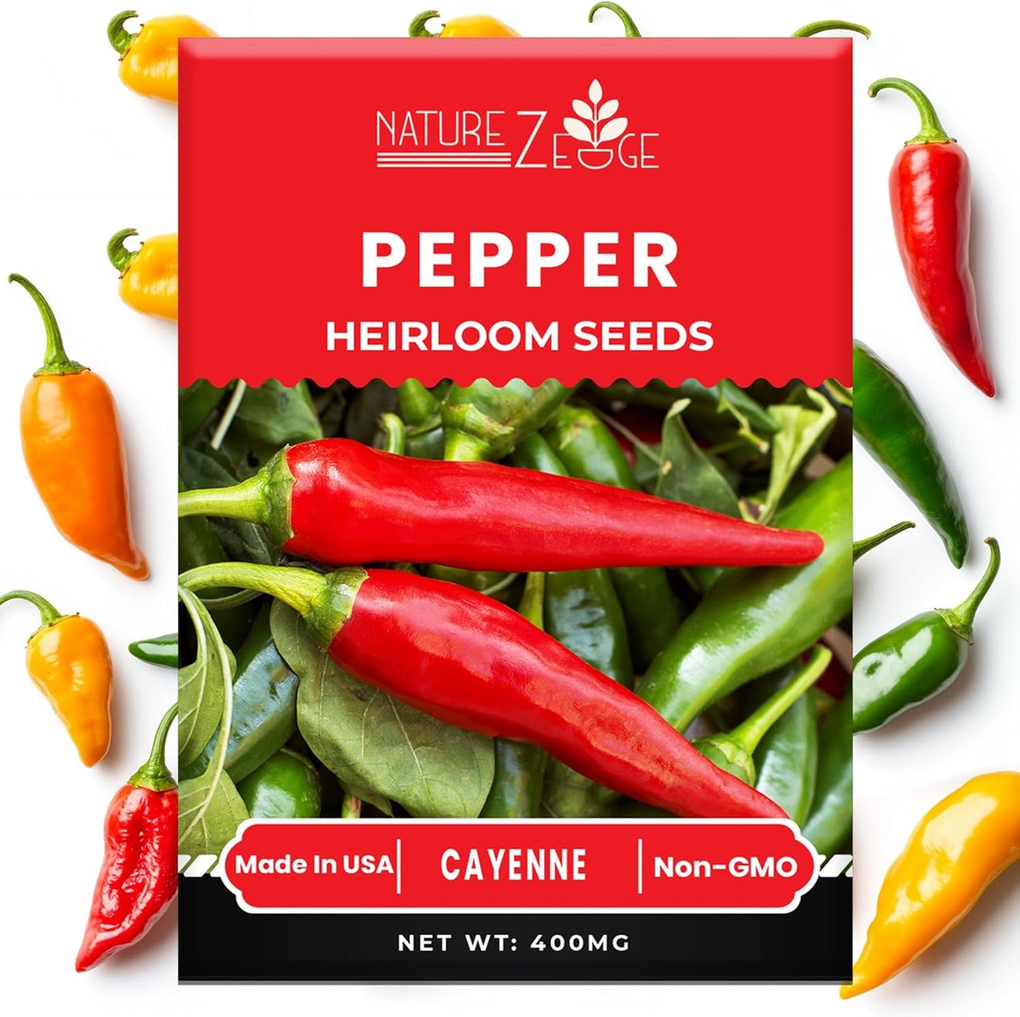 Hot Pepper Seeds for Planting, Cayenne, Hungarian Yellow, Jalapeno, Serrano, Habanero Orange, Heirloom Pepper Seeds Variety Pack, NonGMO, Made in USA
