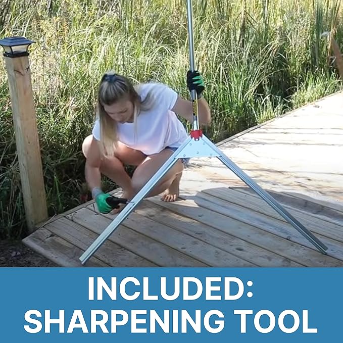 Jenlis The Original Weed Razer, Lake Weed Cutter, Large Pond Aquatic Plant Cutting Tool, Long and Sharp Razor Blades Shear Cattail, Reed, Lilly & Chara Algae, 48 Inch Cut Width, 25 Foot Throw Rope