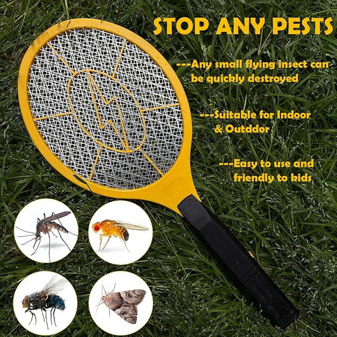 2 Pack Electric Fly Swatter, Handheld Bug Zapper Racket for Outdoor & Indoor, Mosquito Zapper Racket Battery Powered Tennis Mosquito Rackets for Insect