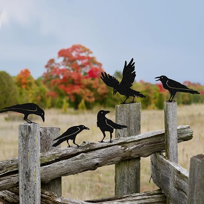 Raven Decor,Metal Birds Black Bird Crow Statue,Raven Statue Fence Topper Fake Crow,Crow Decor Garden Ornament Fence Topper Gothic Home,Crow Decor,Witchy Garden Decor,Halloween Decorations