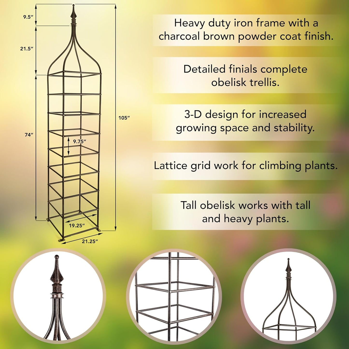 H Potter Trellis Obelisk Tall Metal Garden Decor Vertical Yard Art for Climbing Plants Roses Weather Resistant Wrought Iron Ornamental Extra Large