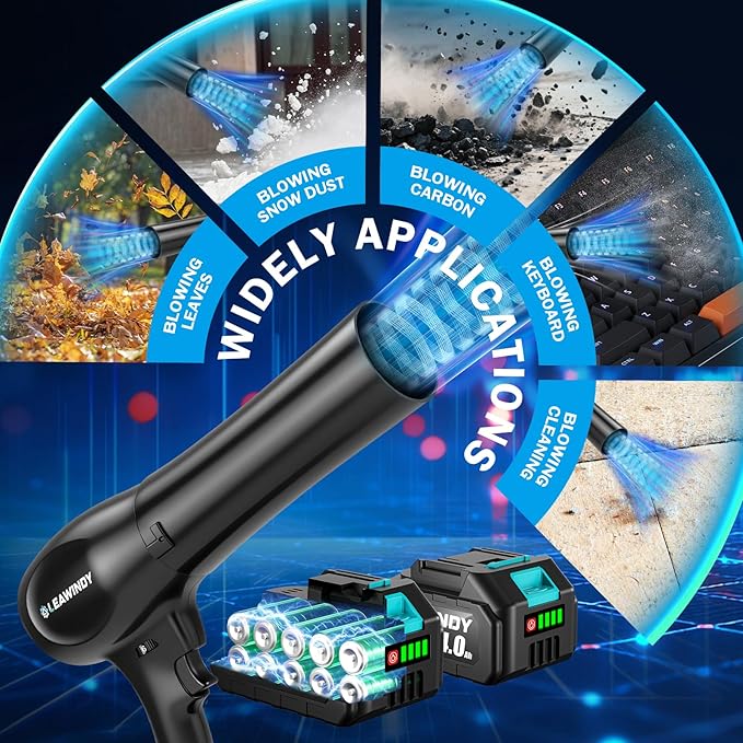 Cordless Leaf Blowers with 2 X 4.0Ah Batteries and Charger, 800000RPM Handheld Leaf Blower & 6 Speed Mode, Lightweight Mini Turbo Jet Blower, Rechargeable Leaf Blower for Lawn Care, Patio, Car, Drying
