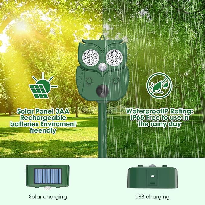 Animal Repellent, Raccoon Repellent Ultrasonic, Waterproof Motion Detection LED Flash Light, Animal Repellent Ultrasonic Outdoor for Dogs Fox Rabbit Squirrels Coyote Deer Repellent