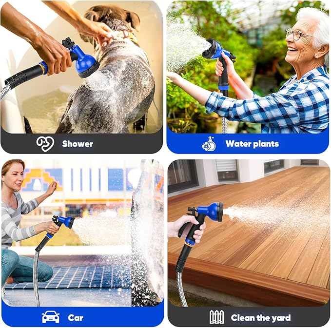 Garden Hose 100 ft, Stainless Steel Metal Water Hose with Adjustable 10-Mode Spray Nozzle, Lightweight Hose, No Kink, Leak-proof, Puncture Resistant for Yard, Outhood, RV