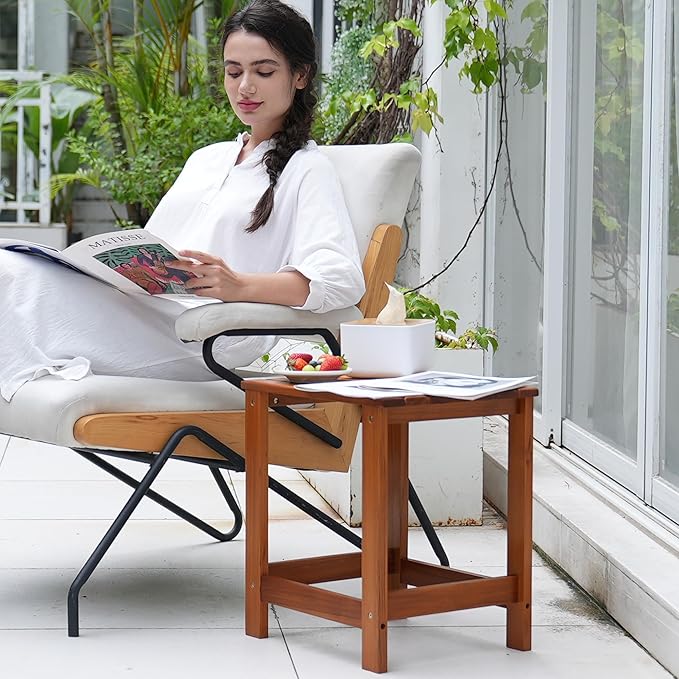 Utoplike Teak Outdoor Side Table for Patio, Pool Coffee Accent Table, Wood End Tables for Garden, Backyard, Bed, Living Room, Couch